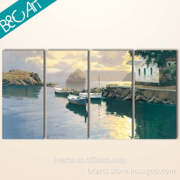 Rustic scenery wall decor natural seascape oil painting small boat paintings